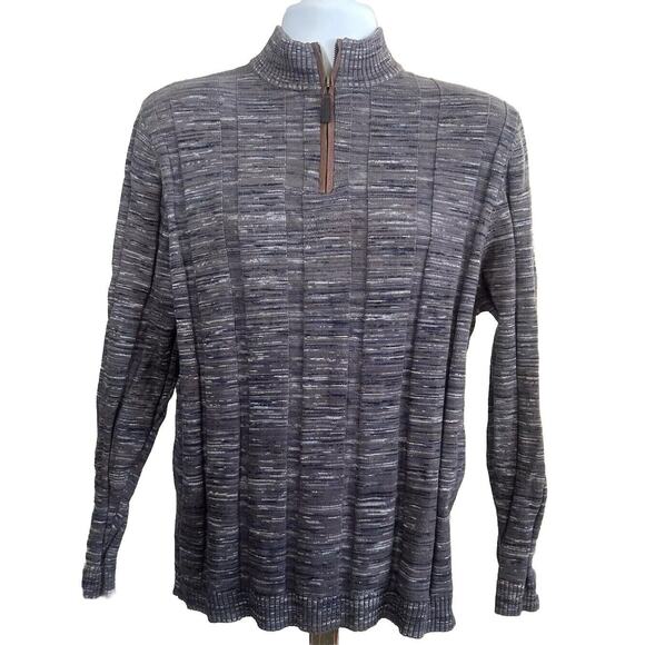 Lenor Romano- 1/4 Suede Rimmed Zipper Merino Wool Blend Sweater Size Large- Gray - Picture 1 of 6